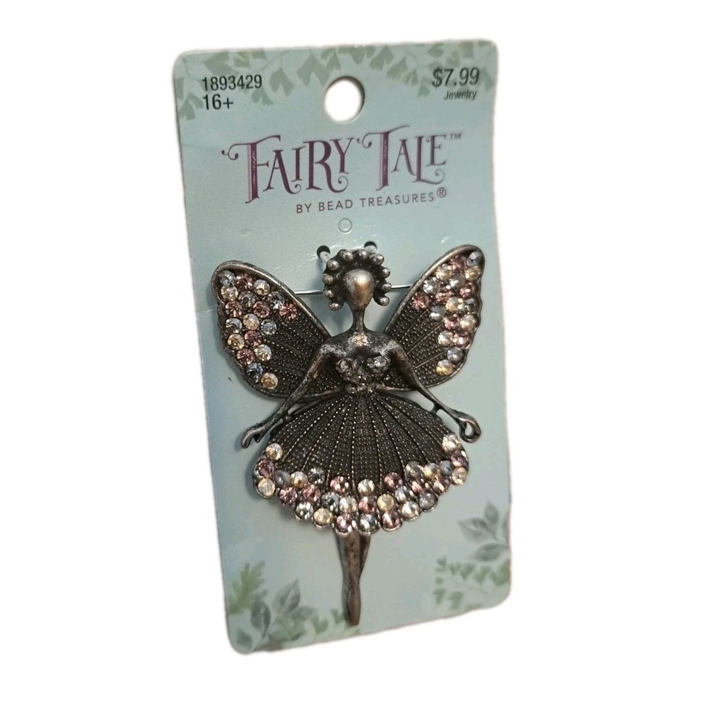 Vintage Fairy Angel Rhinestone Pin Brooch Movable Legs GIFT Silver Tone NWT!